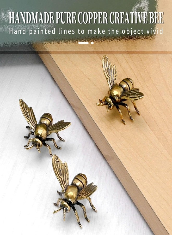 Anxingo مجموعة أنكسينغو من 3 تماثيل نحل نحاسية عتيقة، زينة نحل صغيرة من النحاس الأصفر لتزيين المنزل، هدية فنية جدارية - Image 3